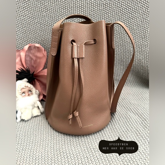 MANSUR GAVRIEL Biscotti Tan Drawstring Champagne Bucket Bag Purse - Picture 2 of 15